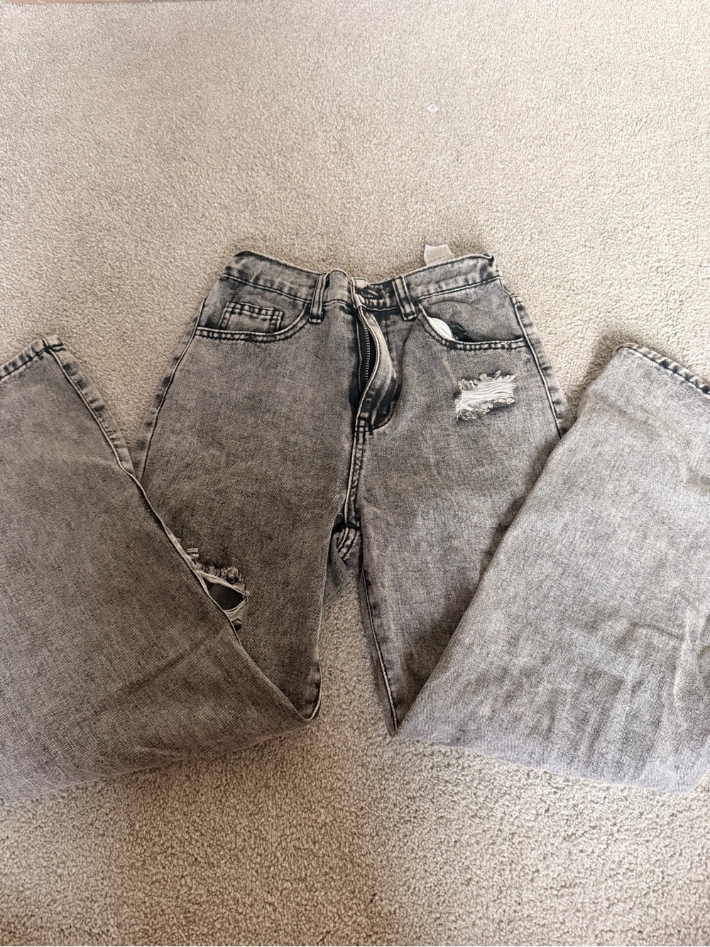 High-Rise Washed Gray Distressed Women’s Jeans